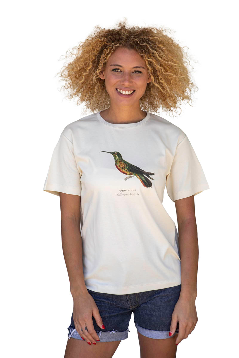 Marjorie portant un T-shirt Fanatura mixte oiseau taille S